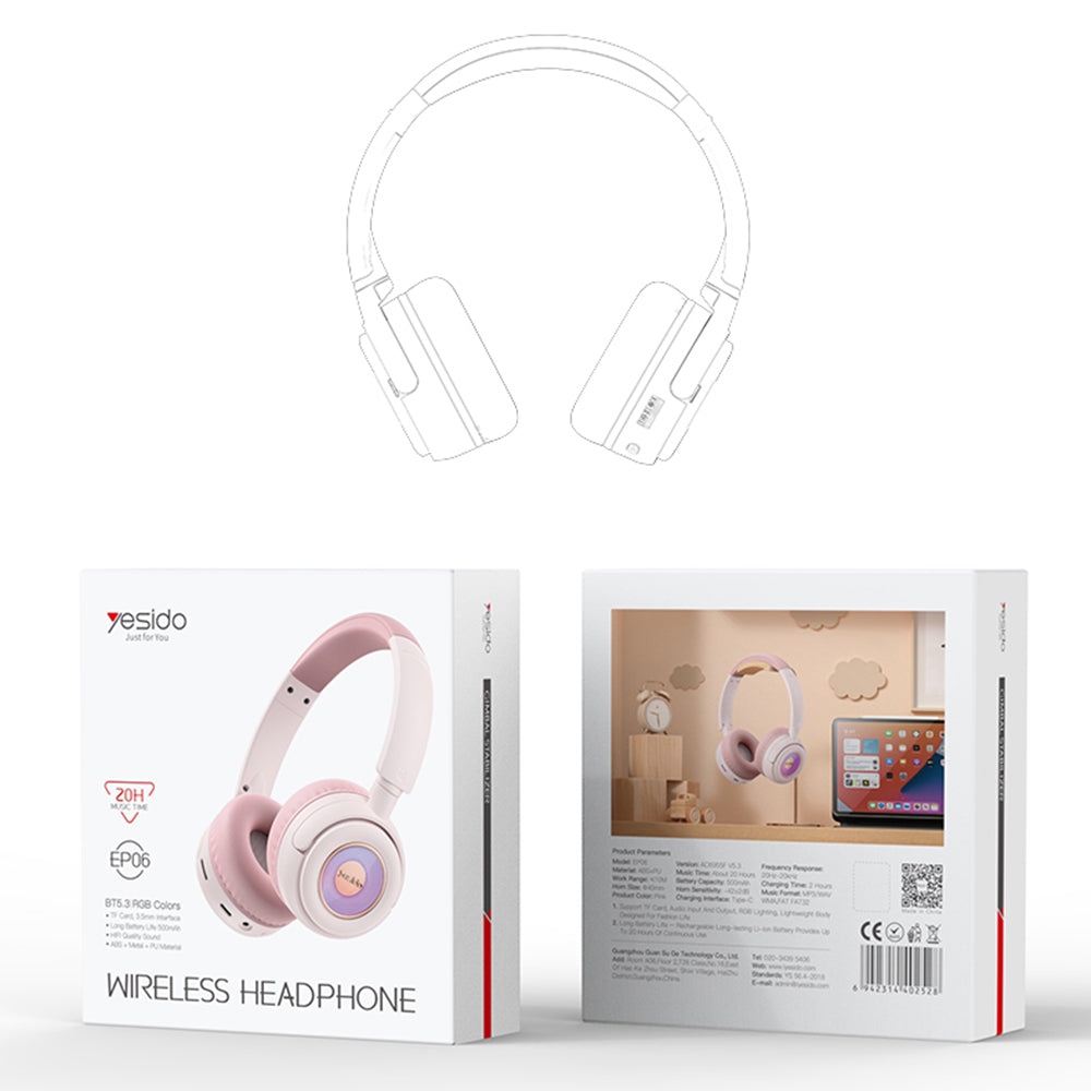 Handsfree Bluetooth Yesido EP06 Kids, A2DP, Preto
