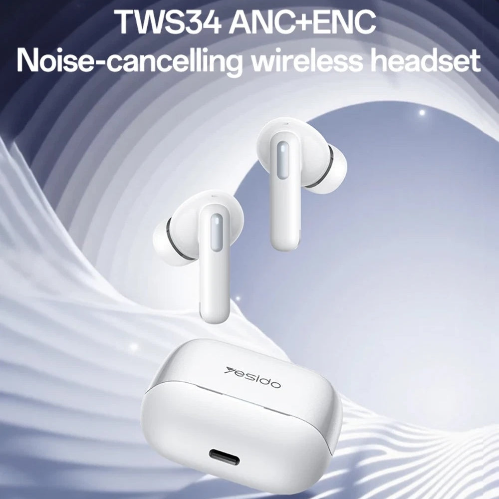 Handsfree Bluetooth Yesido TWS34, TWS, ANC, Branco