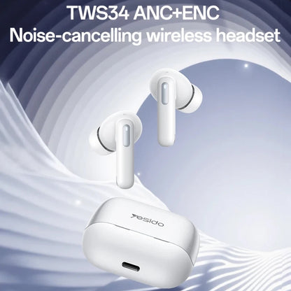 Handsfree Bluetooth Yesido TWS34, TWS, ANC, Branco