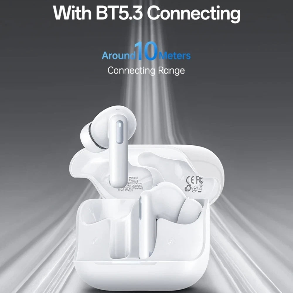Handsfree Bluetooth Yesido TWS34, TWS, ANC, Branco
