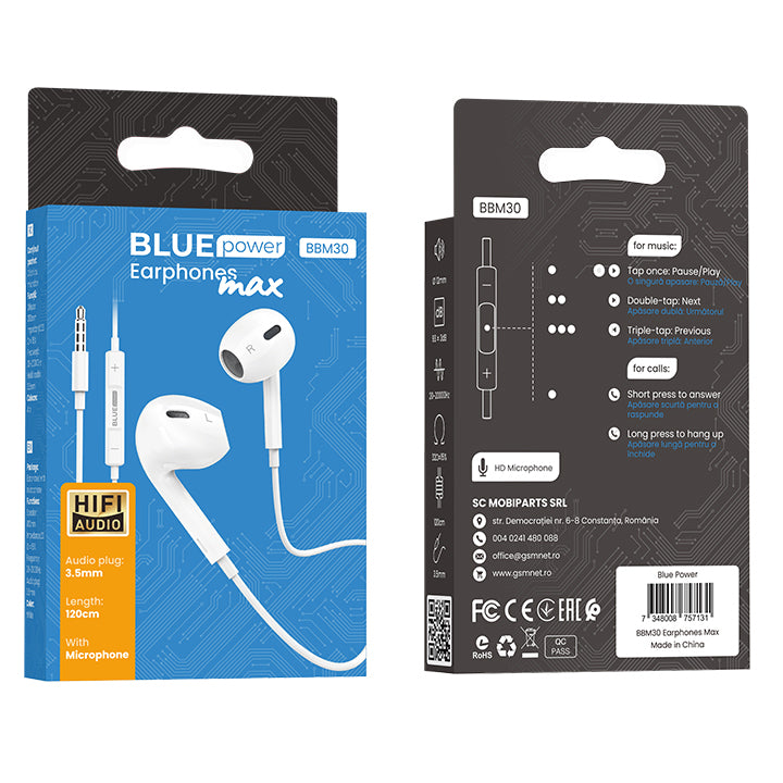 Mãos-livres 3,5 mm BLUE Power BBM30 Max, Branco