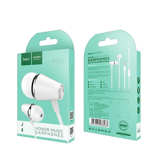 Handsfree 3.5mm HOCO M34 Honor Music, Branco