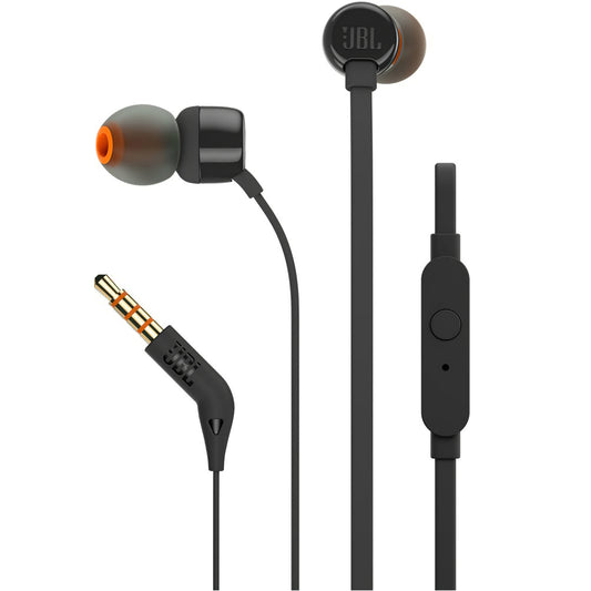 Mãos livres de 3,5 mm JBL T110, preto JBLT110BLK