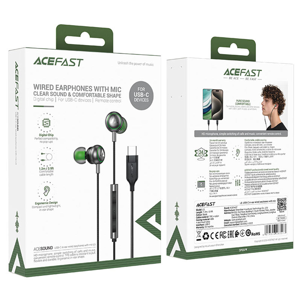 Handsfree USB-C Acefast L5, 1.2m, Preto