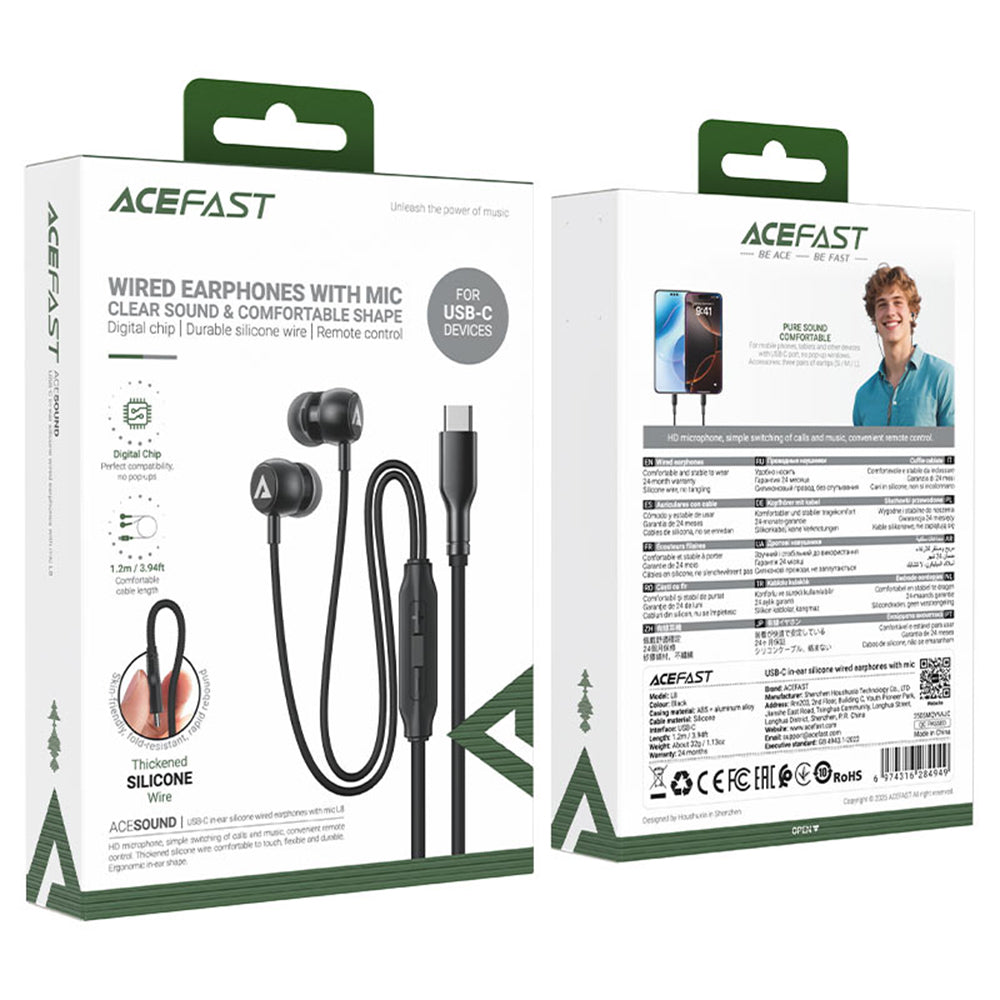 Handsfree USB-C Acefast L8, 1.2m, Cinzento