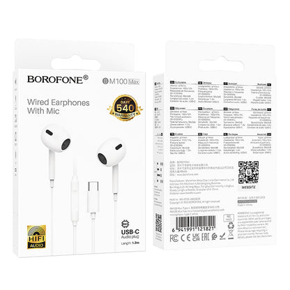 Auriculares USB-C Borofone BM100 Max Fuente, Branco