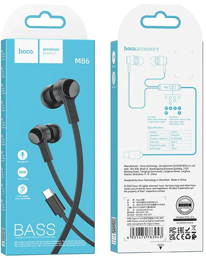 Handsfree USB-C HOCO M86, Preto