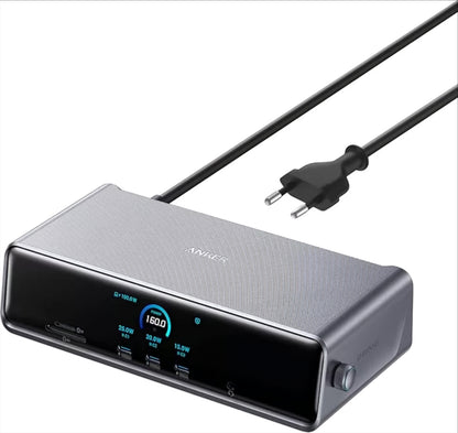 Hub Multifuncional Anker Prime, 3 x USB-A - 4 x USB-C - 1 x Display Port - 2 x HDMI - 1 x Jack 3.5mm - 1 x RJ45 - 1 x SD - 1 x microSD, Cinzento A83B33A1