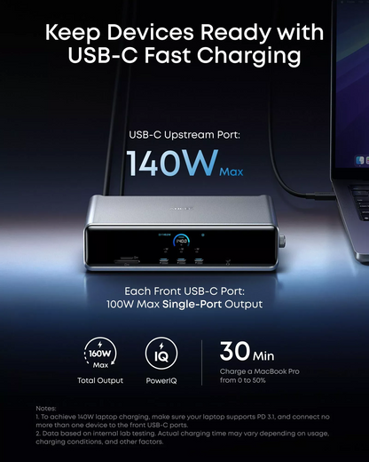 Hub Multifuncional Anker Prime, 3 x USB-A - 4 x USB-C - 1 x Display Port - 2 x HDMI - 1 x Jack 3.5mm - 1 x RJ45 - 1 x SD - 1 x microSD, Cinzento A83B33A1