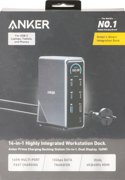 Hub Multifuncional Anker Prime 737, 2 x USB-A 3.0 - 3 x USB-A - 5 x USB-C - 2 x HDMI - 1 x Jack 3.5mm - 1 x RJ45, Preto A83B63A1