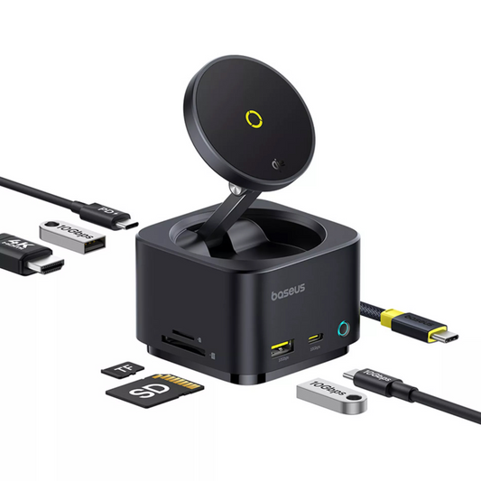 Hub Multifuncional Baseus MagPro II 7em1, 1 x USB-A - 2 x USB-C - 1 x HDMI - 1 x QI - 1 x SD - 1 x microSD, Preto Recondicionado B00072900121-00