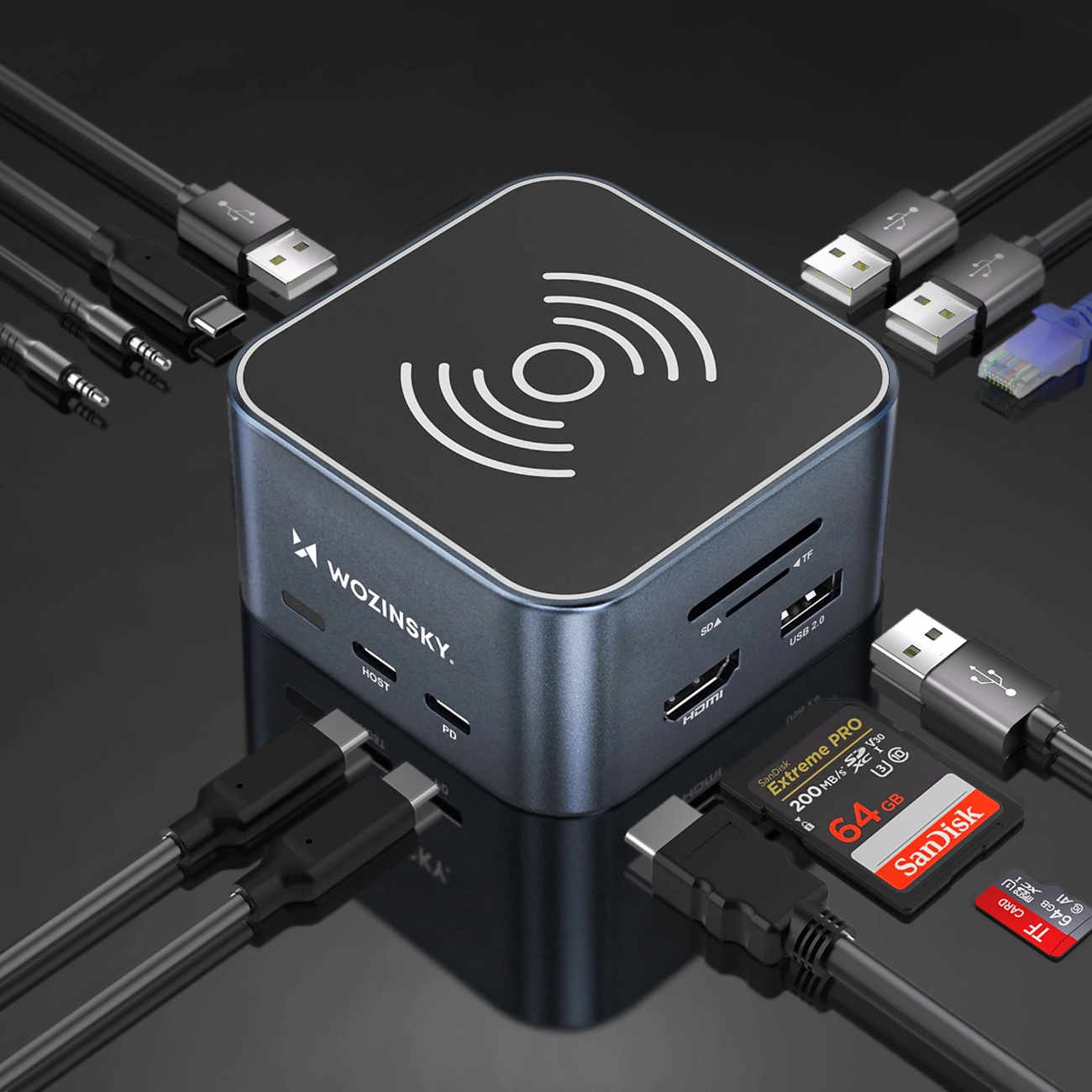 Hub Multifuncional WZK WHBC09Y8S, 12em1, Cinzento