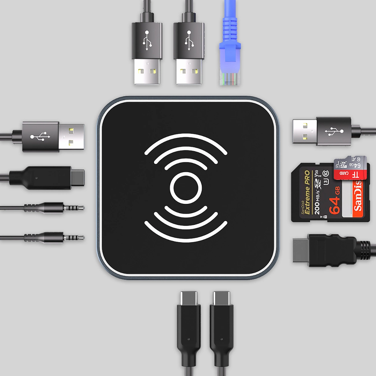 Hub Multifuncional WZK WHBC09Y8S, 12em1, Cinzento