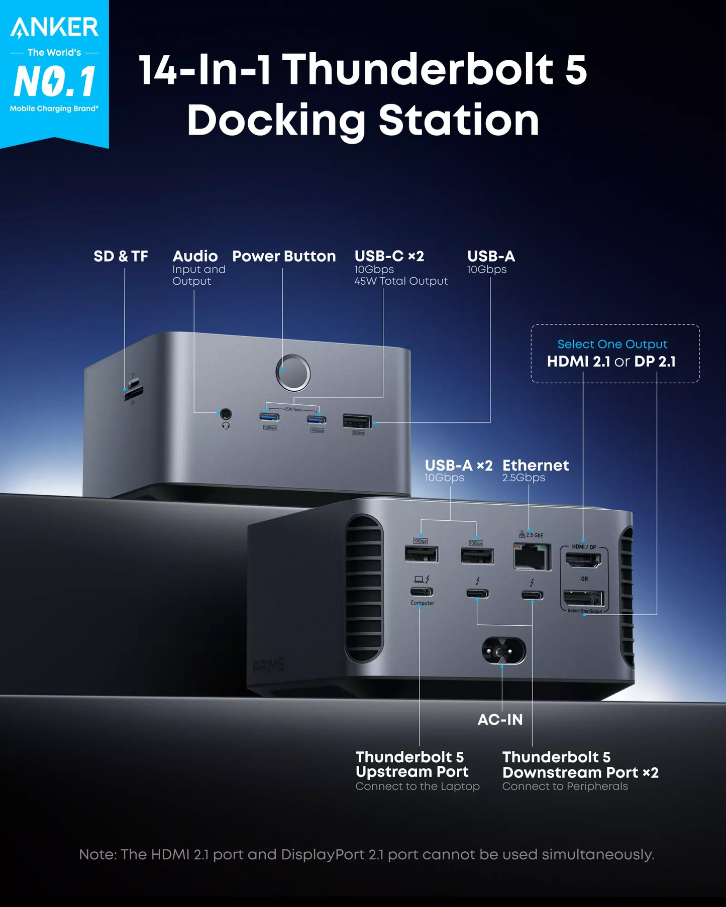 Hub Thunderbolt Anker Prime TB5, 14em1, Cinzento A83B53A1