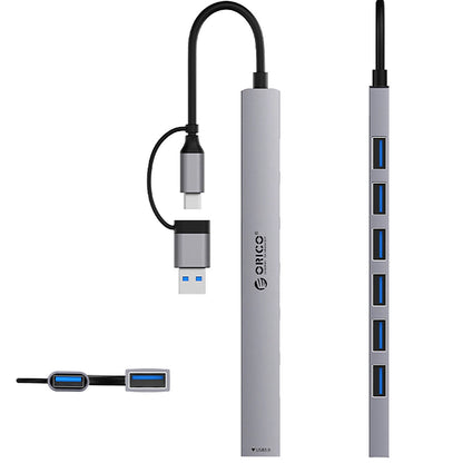 Hub USB / USB-C Orico YSA2-U3, 1 x USB-A 3.0 - 6 x USB-A, Cinzento