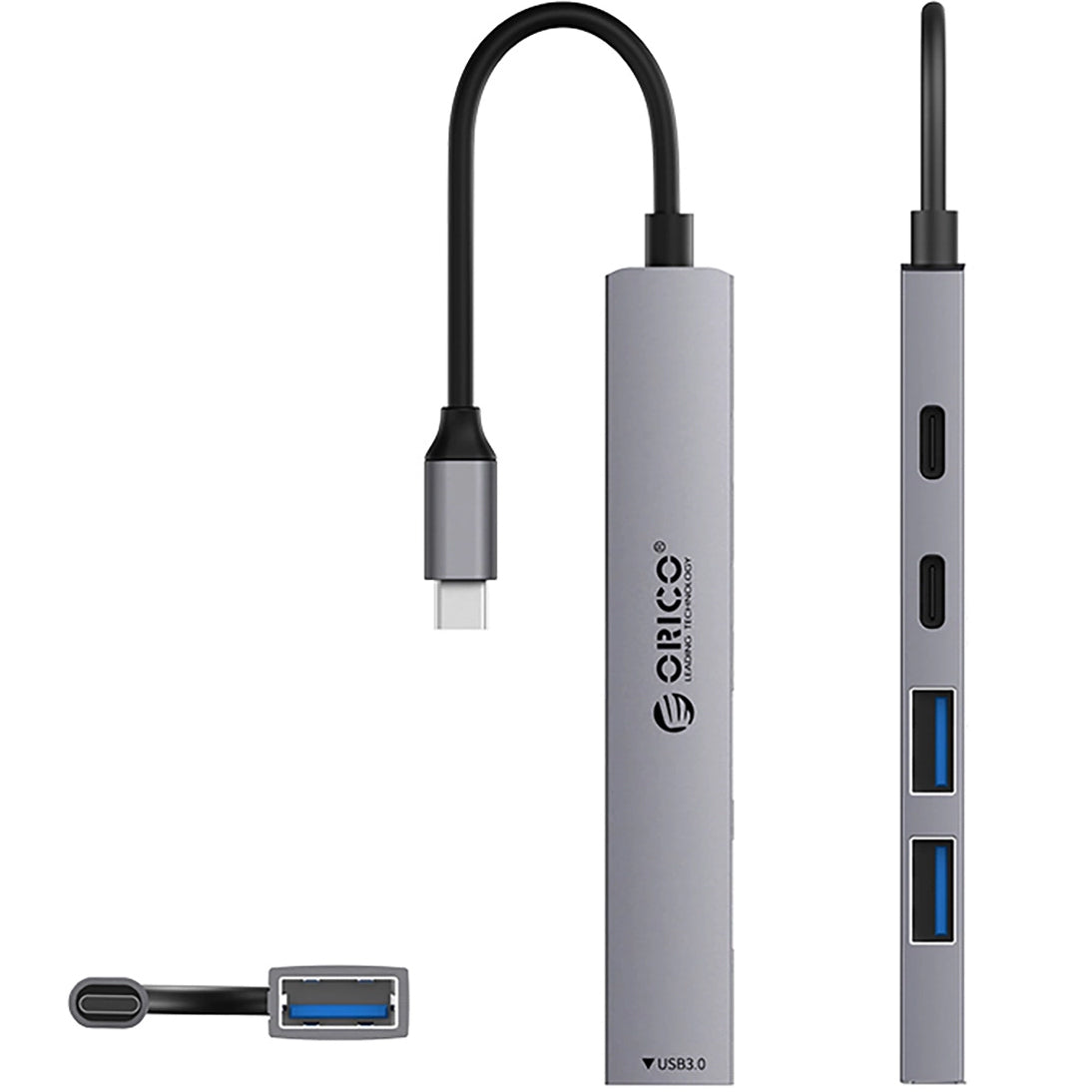 Hub USB-C Orico YSB4-U2, 1 x USB-A 3.0 - 2 x USB-A - 2 x USB-C, Cinzento