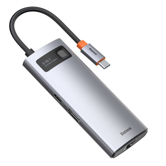 Hub USB-C Baseus Metal Gleam, 3 x USB-A 3.0 - 1 x USB-C - 1 x HDMI - 1 x RJ45, Cinzento CAHUB-CW0G
