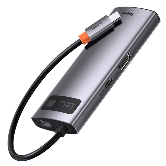 Hub USB-C Baseus Metal Gleam, 3 x USB-A 3.0 - 1 x USB-C - 1 x HDMI - 1 x RJ45, Cinzento CAHUB-CW0G