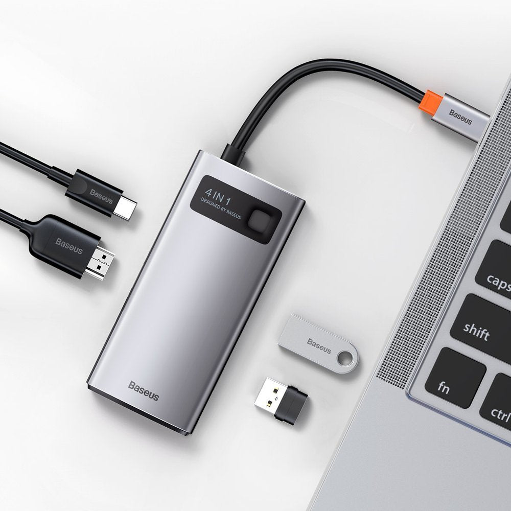 Concentrador USB-C Baseus Metal Gleam, 2 x USB-A - 1 x USB-C - 1 x HDMI, cinzento CAHUB-CY0G