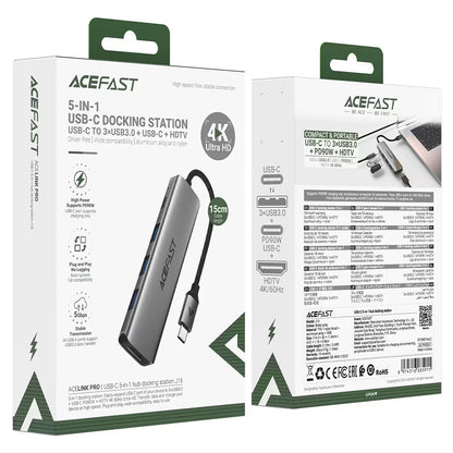 Hub USB-C Acefast J16, 5 em 1, Cinzento