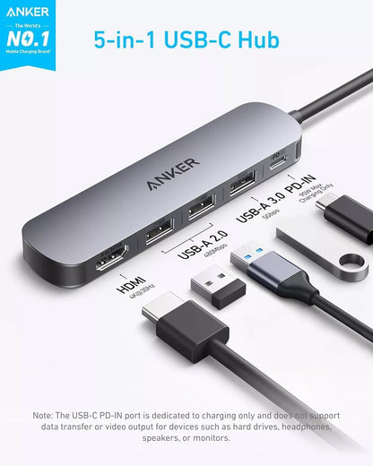 Hub USB-C Anker, 2 x USB-A - 1 x USB-A 3.0 - 1 x USB-C - 1 x HDMI, Cinzento A8357HA0