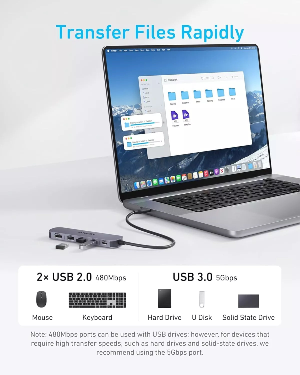 Hub USB-C Anker, 2 x USB-A - 1 x USB-A 3.0 - 1 x USB-C - 1 x HDMI, Cinzento A8357HA0