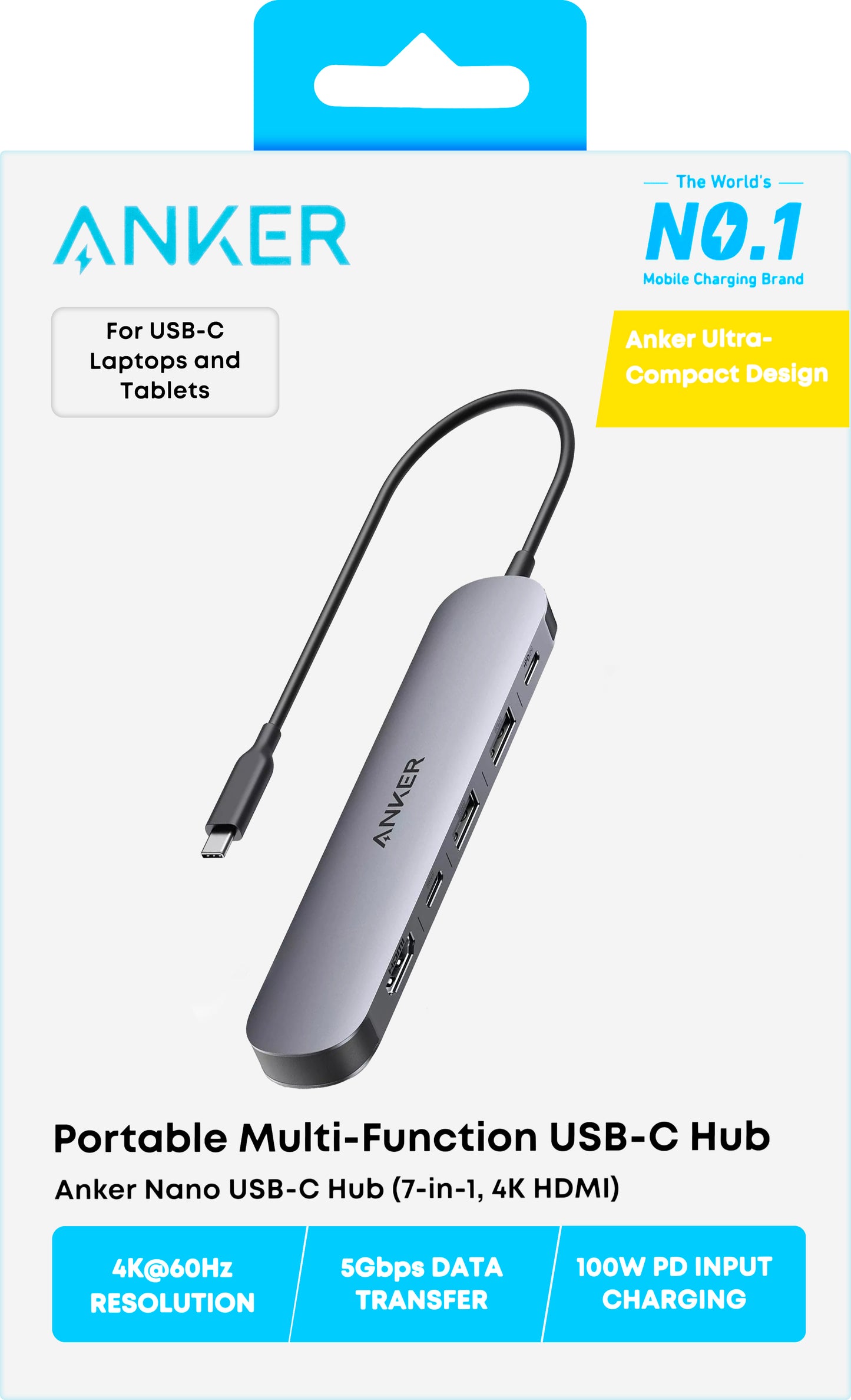 Hub USB-C Anker, 2 x USB-A 3.0 - 2 x USB-C - 1 x HDMI - 1 x SD - 1 x microSD, Cinzento A83D2HA1