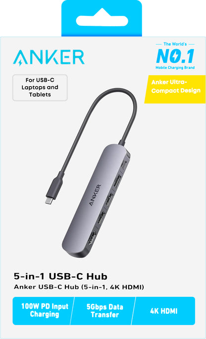 Hub USB-C Anker, 2 x USB-A - 1 x USB-A 3.0 - 1 x USB-C - 1 x HDMI, Cinzento A8357HA0