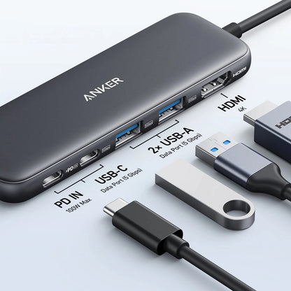 Hub USB-C Anker 332, 2 x USB-A - 2 x USB-C - 1 x HDMI, Cinzento A8355H11