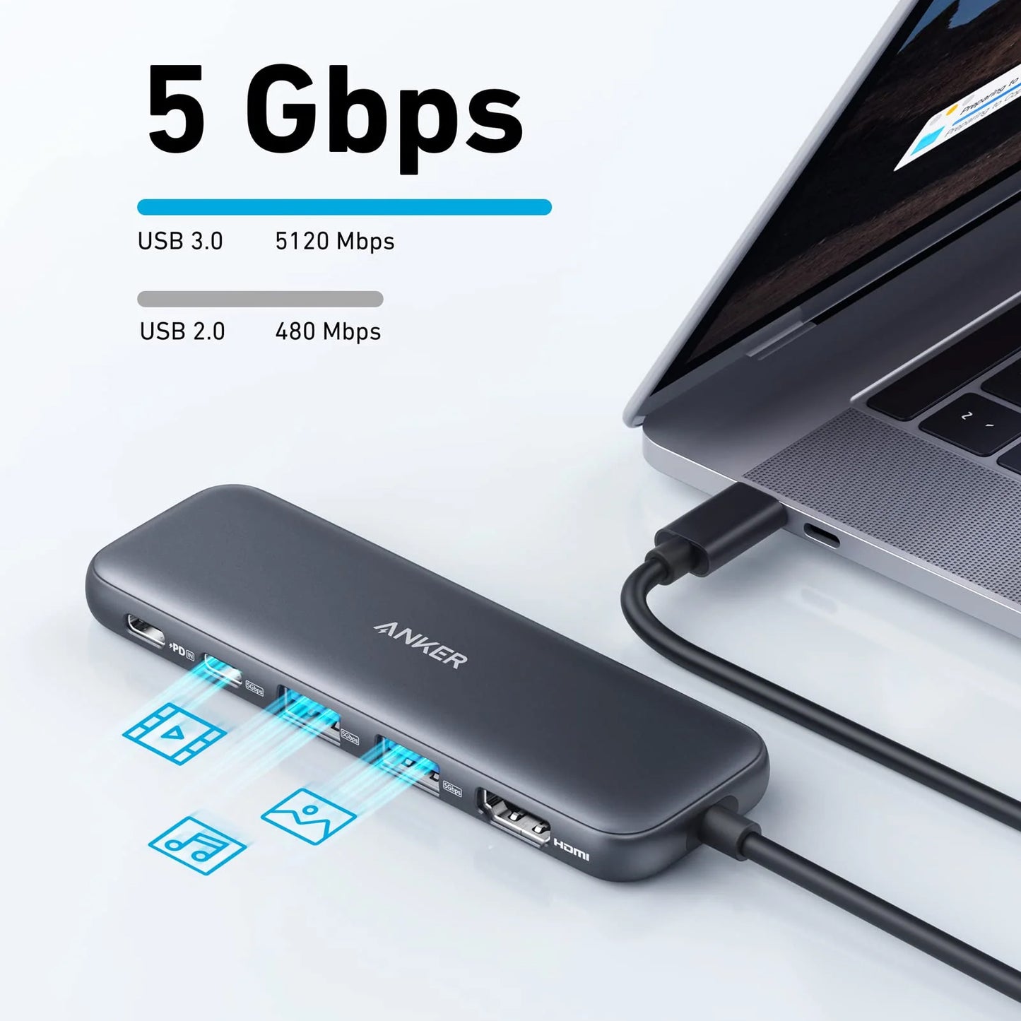 Hub USB-C Anker 332, 2 x USB-A - 2 x USB-C - 1 x HDMI, Cinzento A8355H11