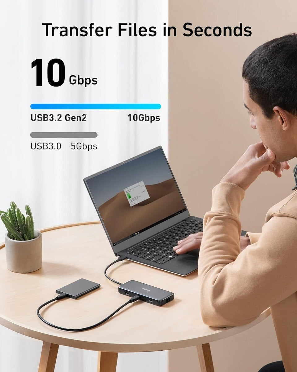 Hub USB-C Anker 555, 2 x USB-A 3.2 - 2 x USB-C - 1 x HDMI - 1 x RJ45 - 1 x SD - 1 x microSD, Cinzento A83830A2