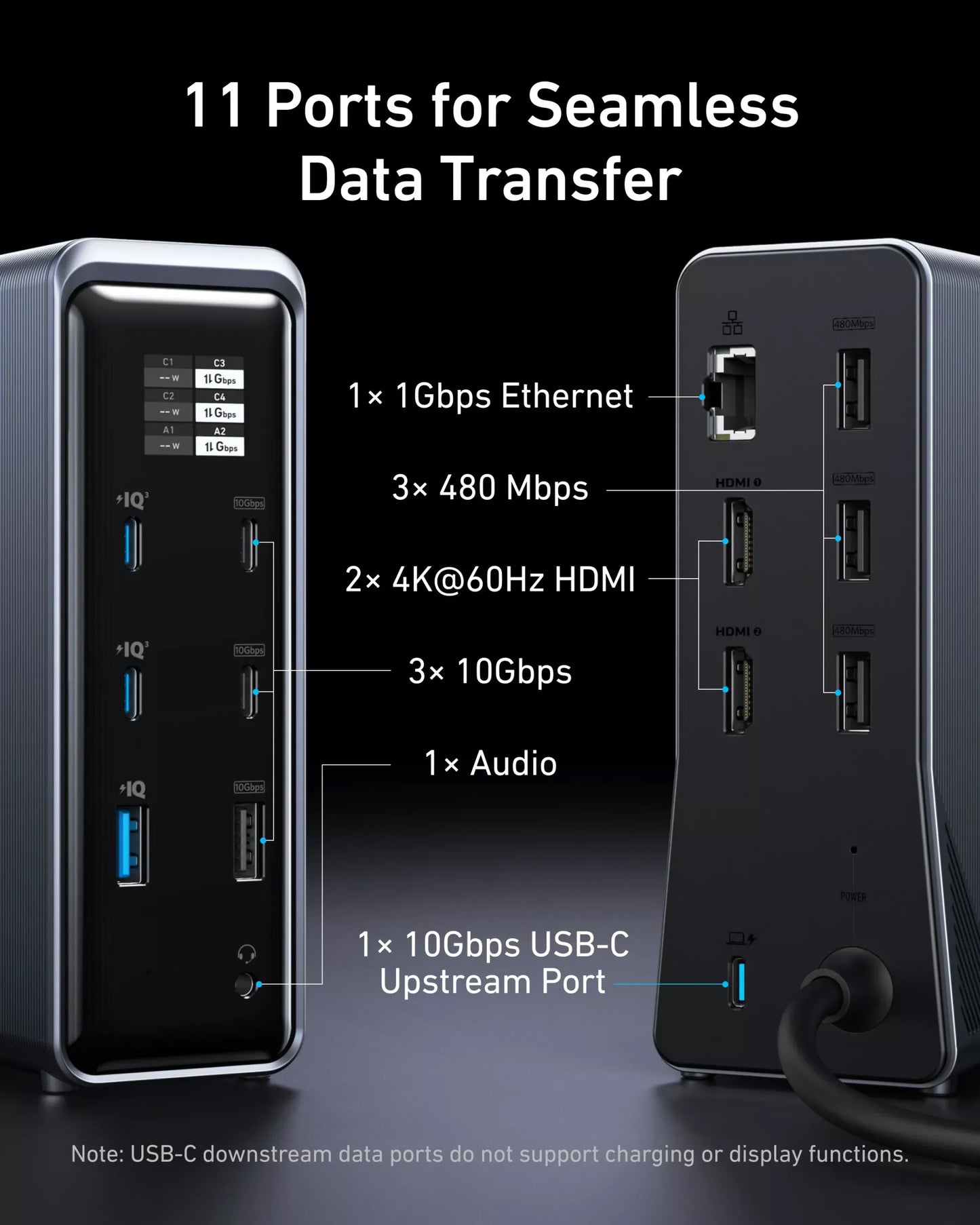 Hub Multifuncional Anker Prime 737, 2 x USB-A 3.0 - 3 x USB-A - 5 x USB-C - 2 x HDMI - 1 x Jack 3.5mm - 1 x RJ45, Preto A83B63A1