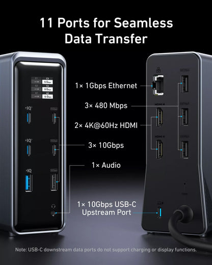 Hub Multifuncional Anker Prime 737, 2 x USB-A 3.0 - 3 x USB-A - 5 x USB-C - 2 x HDMI - 1 x Jack 3.5mm - 1 x RJ45, Preto A83B63A1