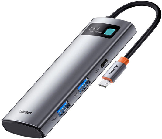 Hub USB-C Baseus Metal Gleam, 2 x USB-A 3.0 - 2 x USB-C - 1 x HDMI - 1 x SD - 1 x microSD, Cinzento WKWG020113