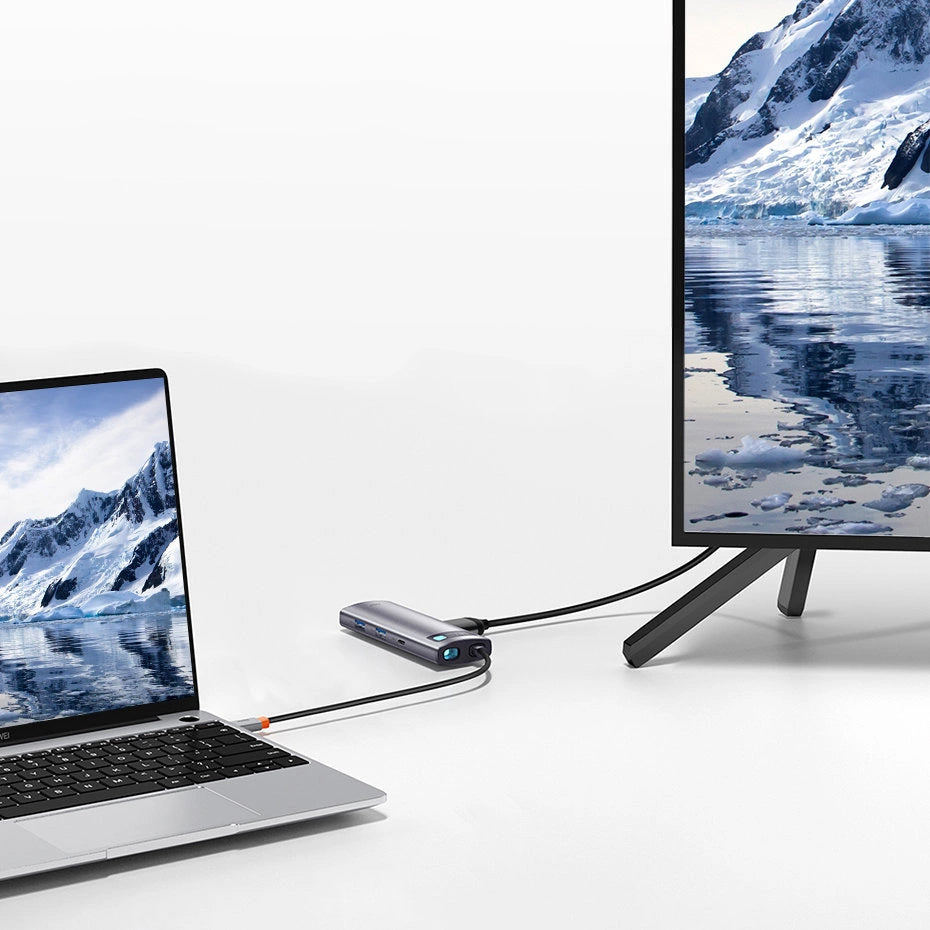 Hub USB-C Baseus Metal Gleam, 2 x USB-A 3.0 - 2 x USB-C - 1 x HDMI - 1 x SD - 1 x microSD, Cinzento WKWG020113