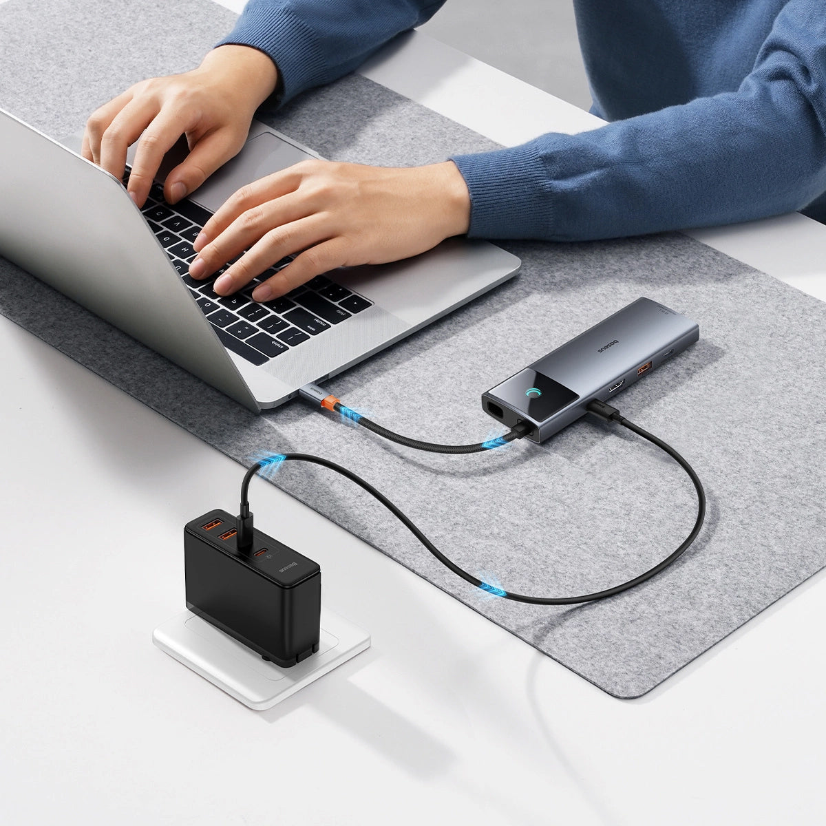 Concentrador USB-C Baseus Metal Gleam II, 2 x USB-C - 3 x USB-A - 1 x HDMI - 1 x tomada de 3,5 mm - 1 x RJ45 - 1 x SD - 1 x microSD, cinzento