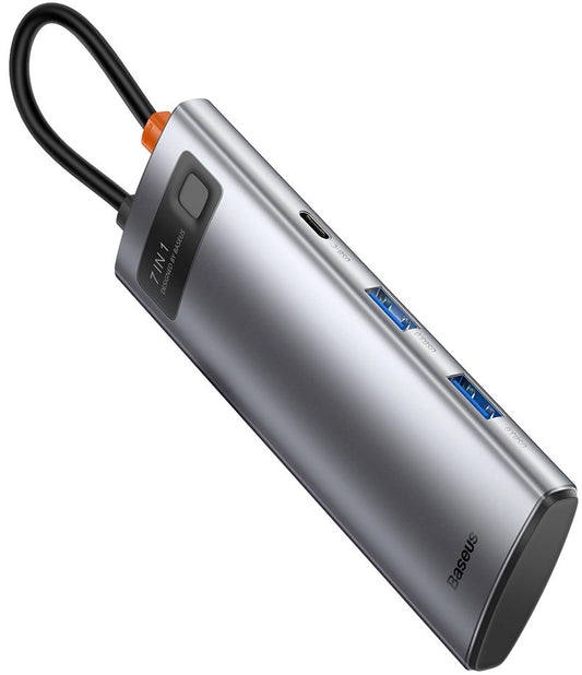 Hub USB-C Baseus Metal Gleam, 2 x USB-A 3.0 - 2 x USB-C - 1 x HDMI - 1 x SD - 1 x microSD, Cinzento WKWG020113