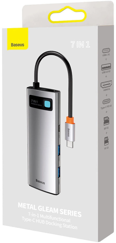 Hub USB-C Baseus Metal Gleam, 2 x USB-A 3.0 - 2 x USB-C - 1 x HDMI - 1 x SD - 1 x microSD, Cinzento WKWG020113