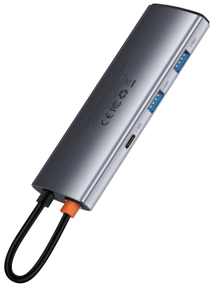 Hub USB-C Baseus Metal Gleam, 2 x USB-A 3.0 - 2 x USB-C - 1 x HDMI - 1 x SD - 1 x microSD, Cinzento WKWG020113