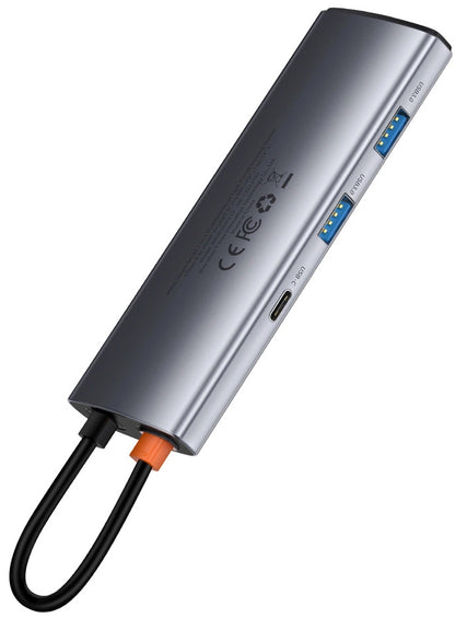 Hub USB-C Baseus Metal Gleam, 2 x USB-A 3.0 - 2 x USB-C - 1 x HDMI - 1 x SD - 1 x microSD, Cinzento WKWG020113