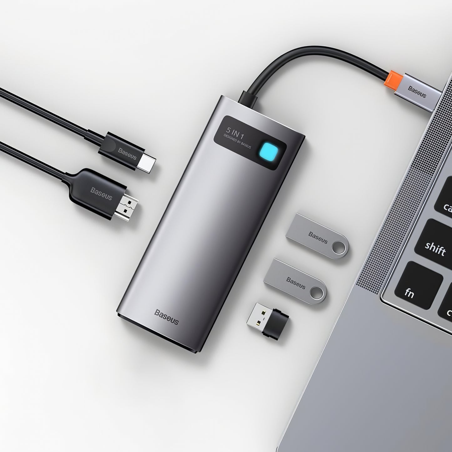 Concentrador USB-C Baseus Metal Gleam, 3 x USB-A - 1 x USB-C - 1 x HDMI, cinzento WKWG020013 