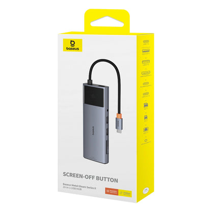 Concentrador USB-C Baseus Metal Gleam II, 2 x USB-C - 3 x USB-A - 1 x HDMI - 1 x tomada de 3,5 mm - 1 x RJ45 - 1 x SD - 1 x microSD, cinzento