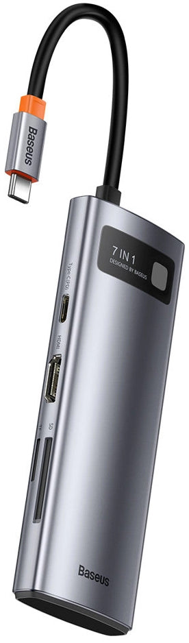 Hub USB-C Baseus Metal Gleam, 2 x USB-A 3.0 - 2 x USB-C - 1 x HDMI - 1 x SD - 1 x microSD, Cinzento WKWG020113