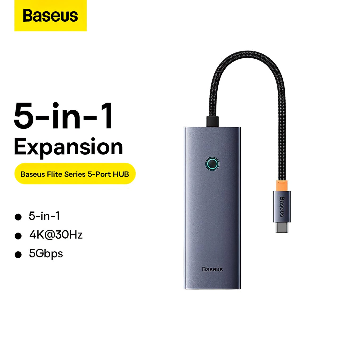 Baseus UltraJoy USB-C Hub, 4 x USB-A 3.0 - 1 x HDMI, Cinzento B00052809813-00 