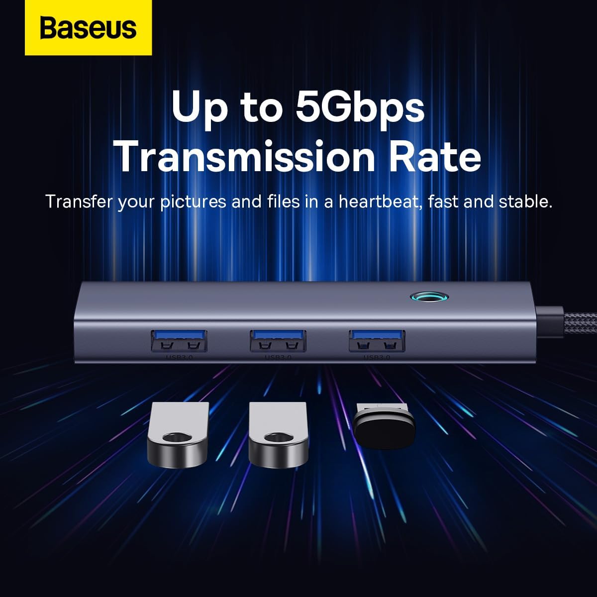 Baseus UltraJoy USB-C Hub, 3 x USB-A 3.0 - 1 x USB-C - 1 x HDMI - 1 x RJ45, Cinzento B00052807813-00 