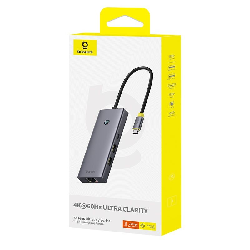 Hub USB-C Baseus UltraJoy, 3 x USB-A 3.0 - 1 x USB-C - 1 x HDMI - 1 x SD - 1 x microSD, Cinzento B00052803811-03