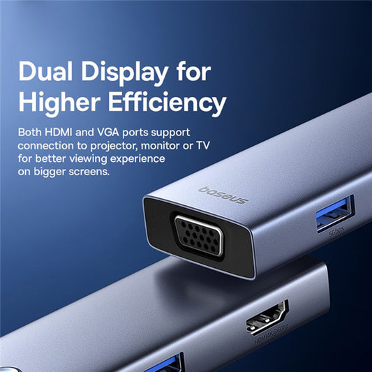 Hub USB-C Baseus UltraJoy, 4 x USB-A 3.0 - 1 x USB-C - 1 x HDMI - 1 x VGA, Cinzento B00052803811-01