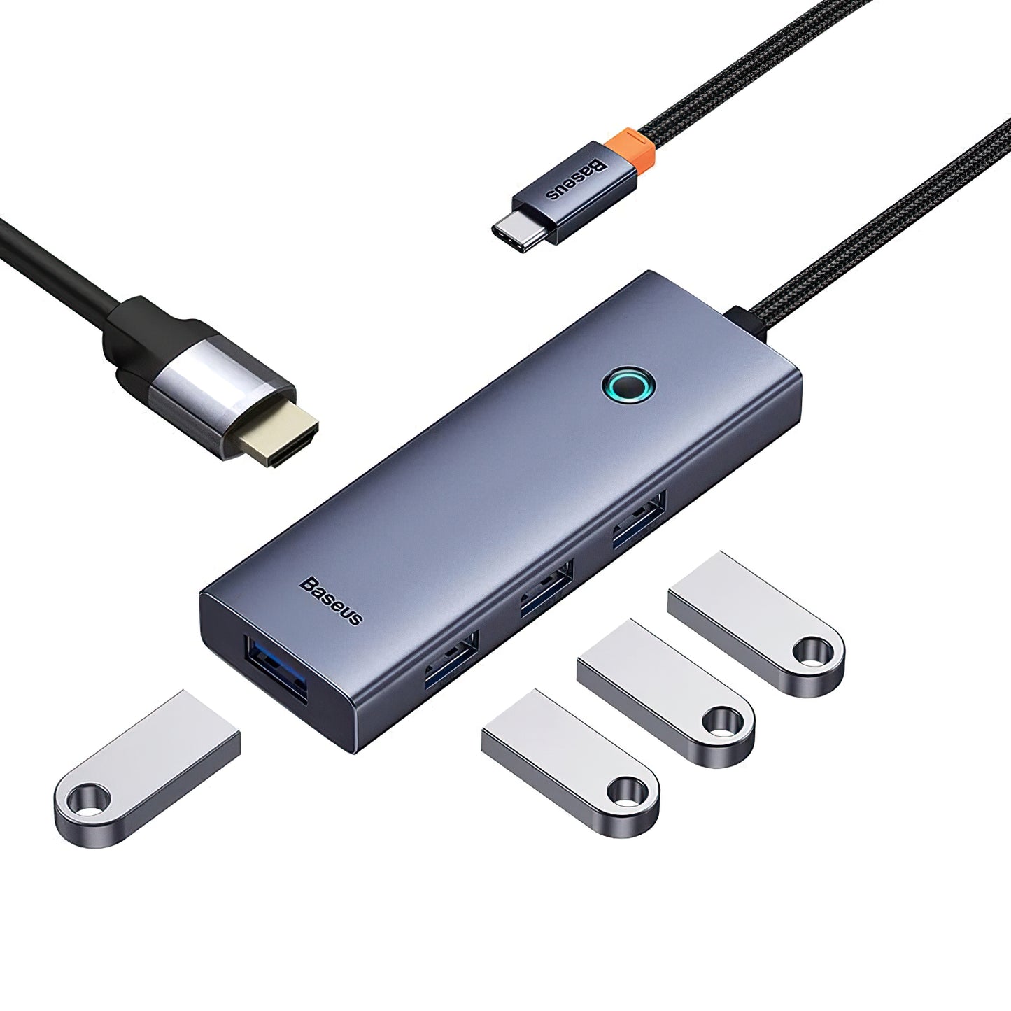 Baseus UltraJoy USB-C Hub, 4 x USB-A 3.0 - 1 x HDMI, Cinzento B00052809813-00 