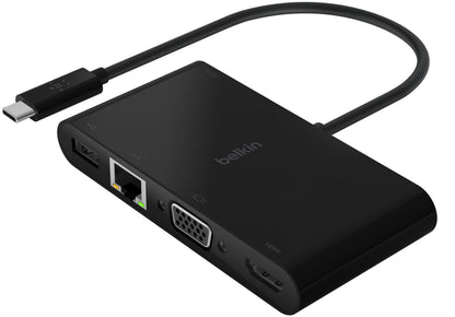 Hub USB-C Belkin Connect, 1 x USB-A 3.0 - 1 x USB-C - 1 x HDMI - 1 x VGA - 1 x RJ45, Preto AVC004btBK