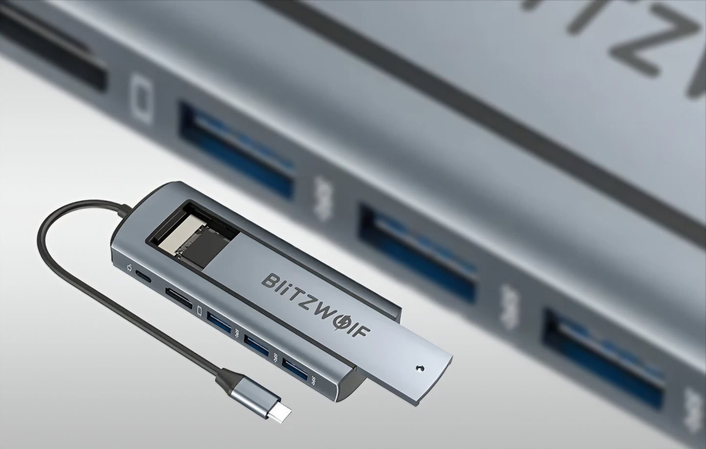 Hub USB-C BlitzWolf BW-Neo TH13, 3 x USB-A 3.0 - 1 x USB-C - 1 x Display Port - 1 x Interface SSD, Cinzento